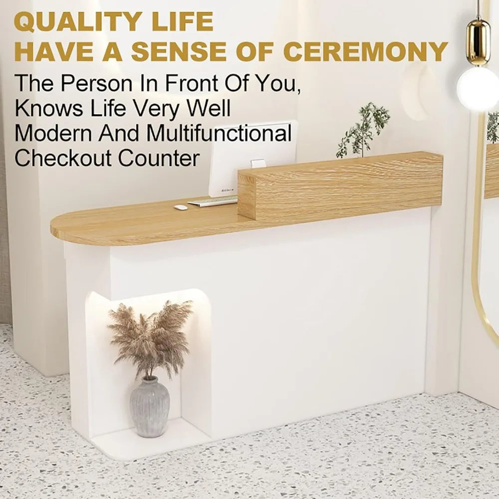 Reception Desk Checkout Counter Oval Desktop with Lockable Drawers