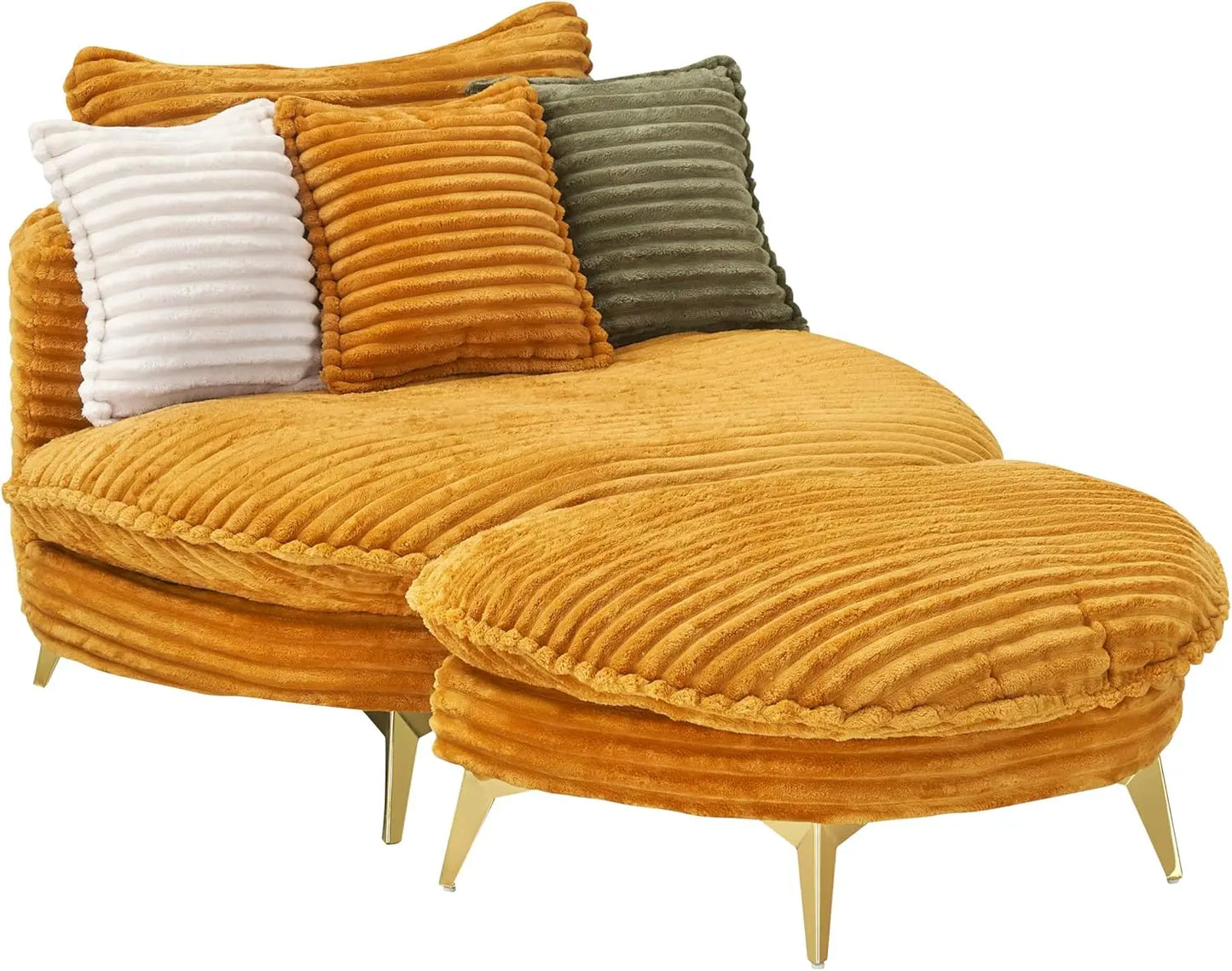 Mid-Century Modern Sofa Chaise Lounge Corduroy Fabric Metal Legs