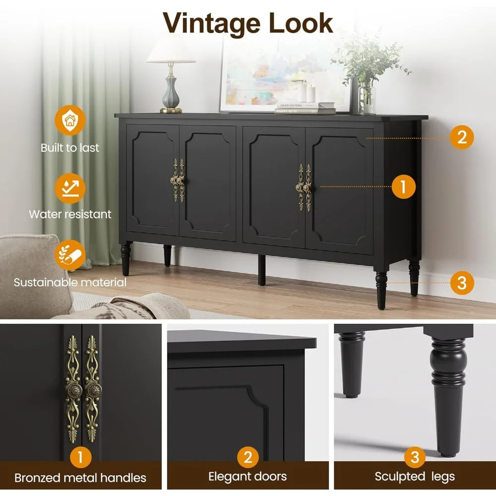 Console Cabinet 58 Inch Mid Century Modern Wood Buffet Sideboard