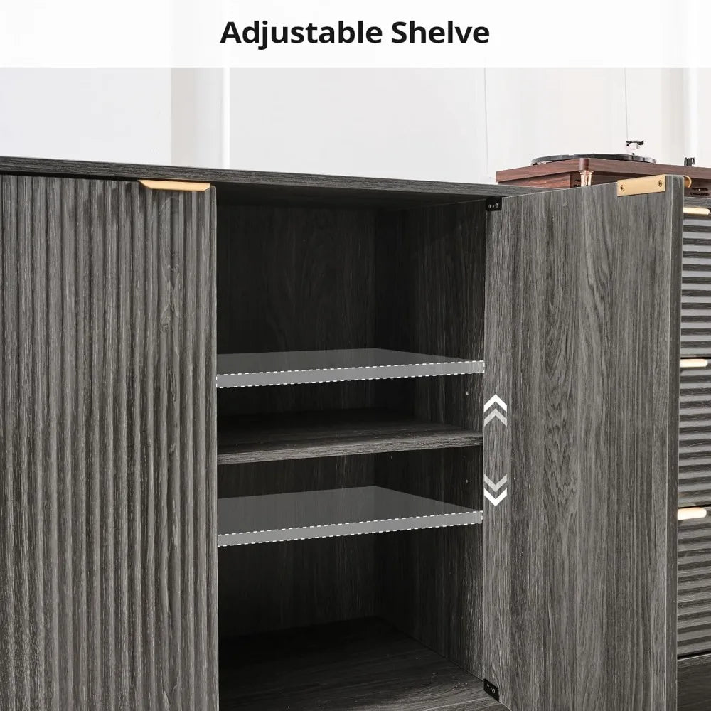 55 Inch Large Fluted Sideboard Buffet Cabinet Modern Storage Table