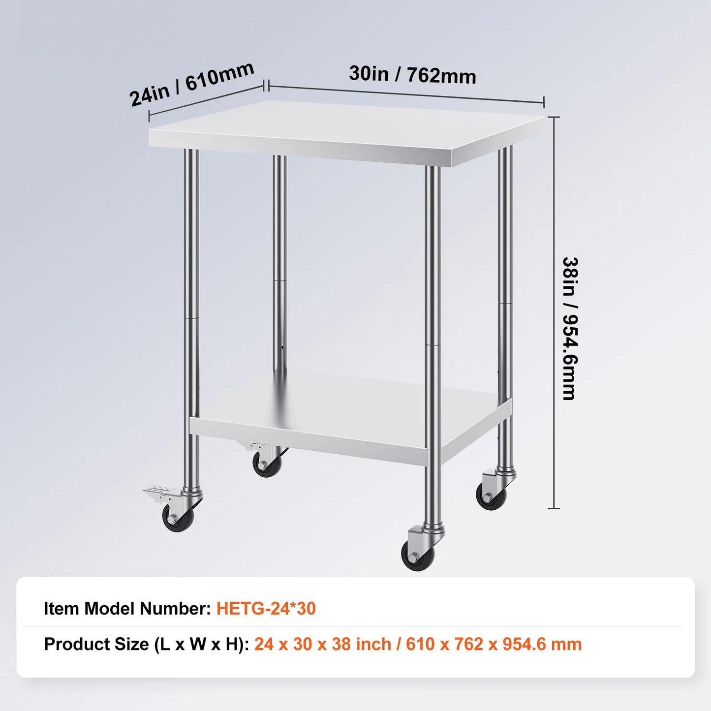 Heavy Duty Stainless Steel Work Table with Wheels Adjustable Height