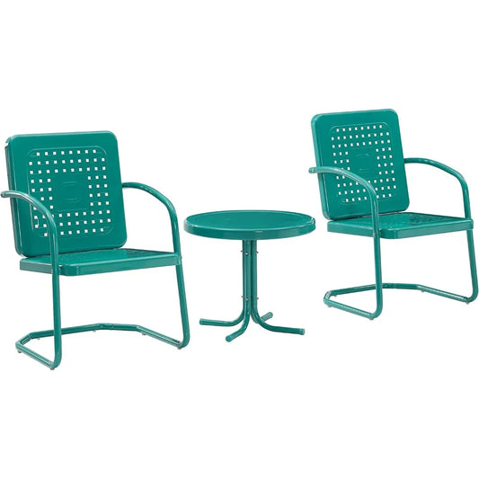 Bates 3 Piece Outdoor Chair Side Table Set Retro Metal Bistro Patio