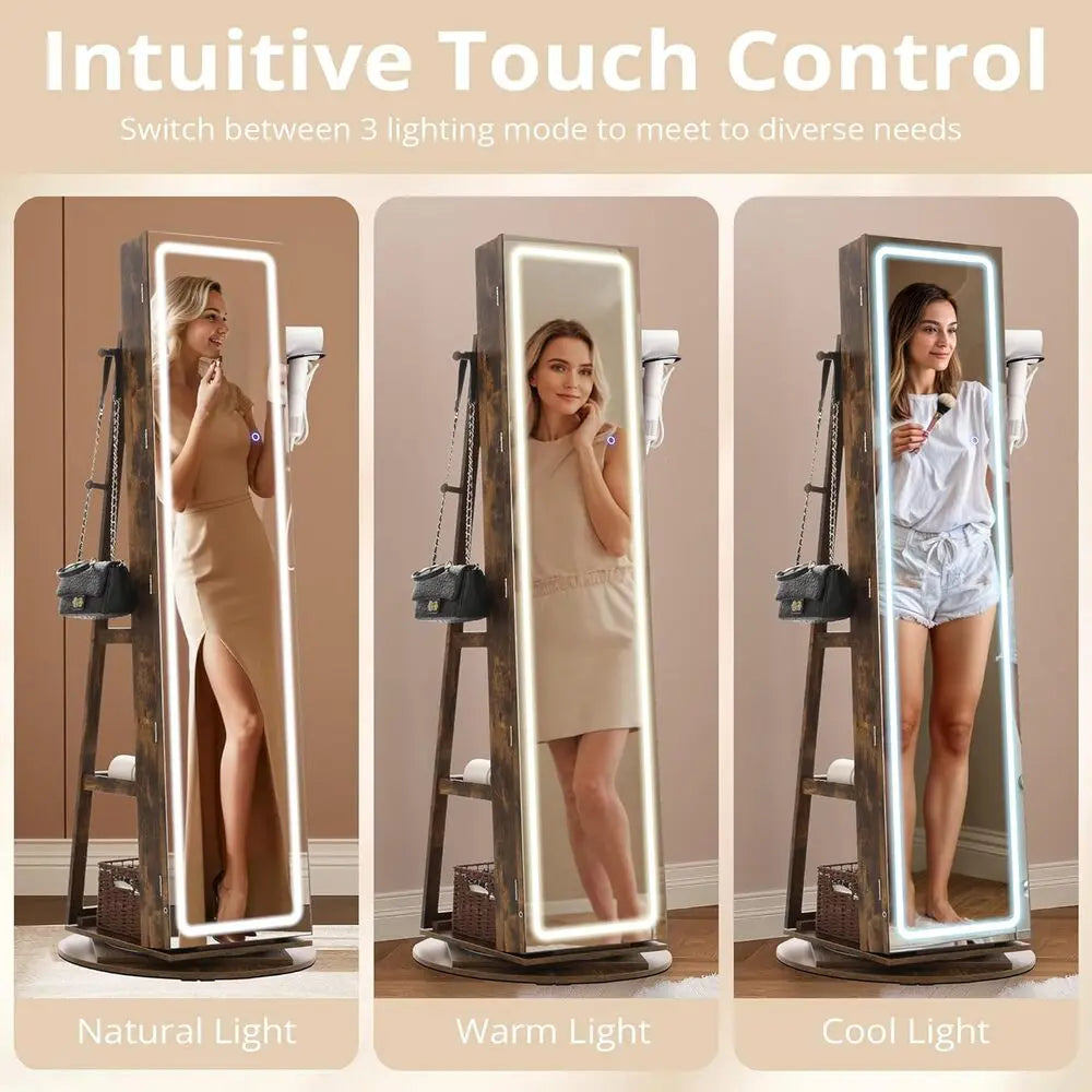 Ljustra LED Mirror Jewelry Cabinet 360° Swivel Lockable Armoire