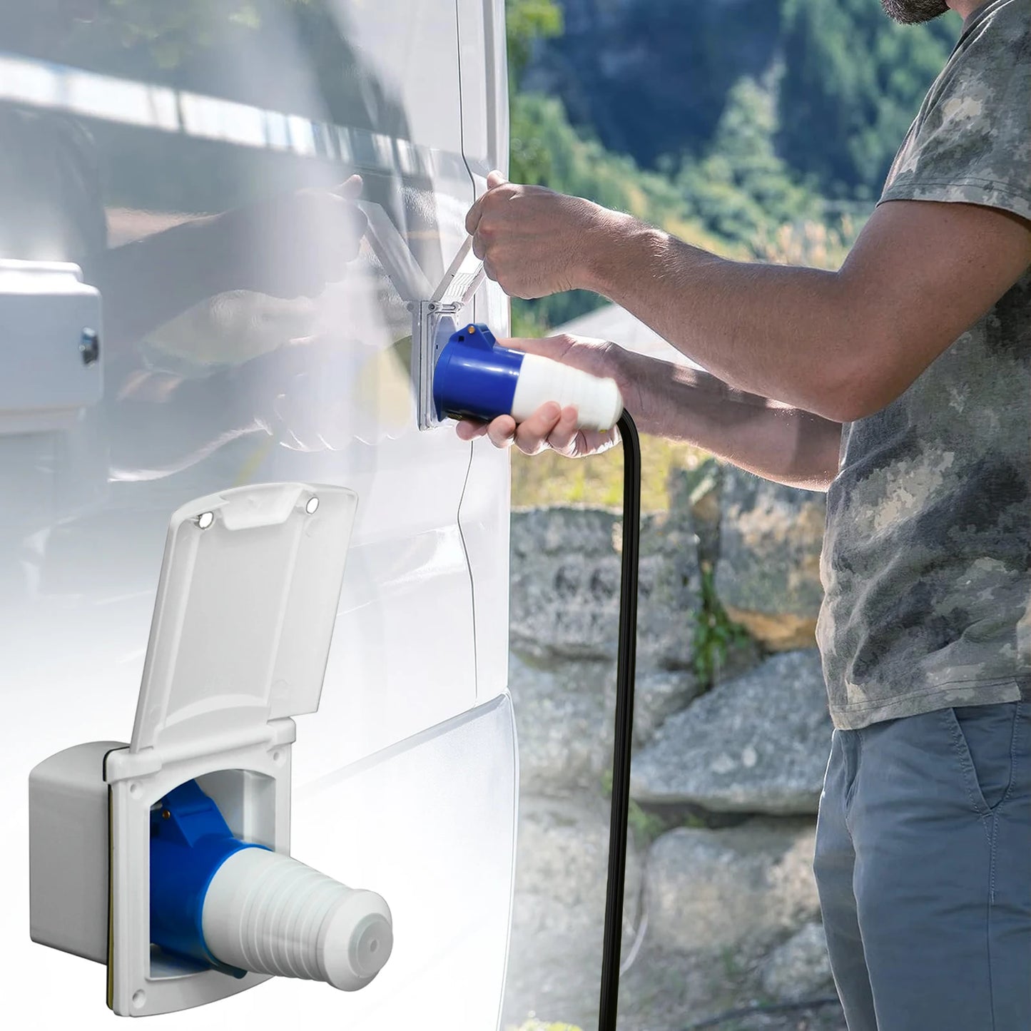 32 Amp RV Inlet Plug Outlet Box Kit Camper Shore Power Connector