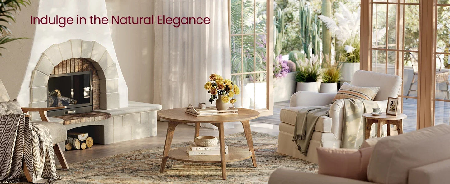 Round Coffee Table 2 Tier Living Room Storage Easy Assembly Modern Design