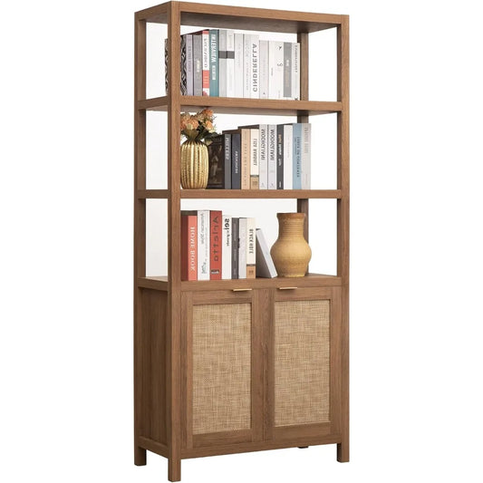 Ljustra 5 Tier Rattan Bookshelf Tall Bookcase Storage Shelves Farmhouse