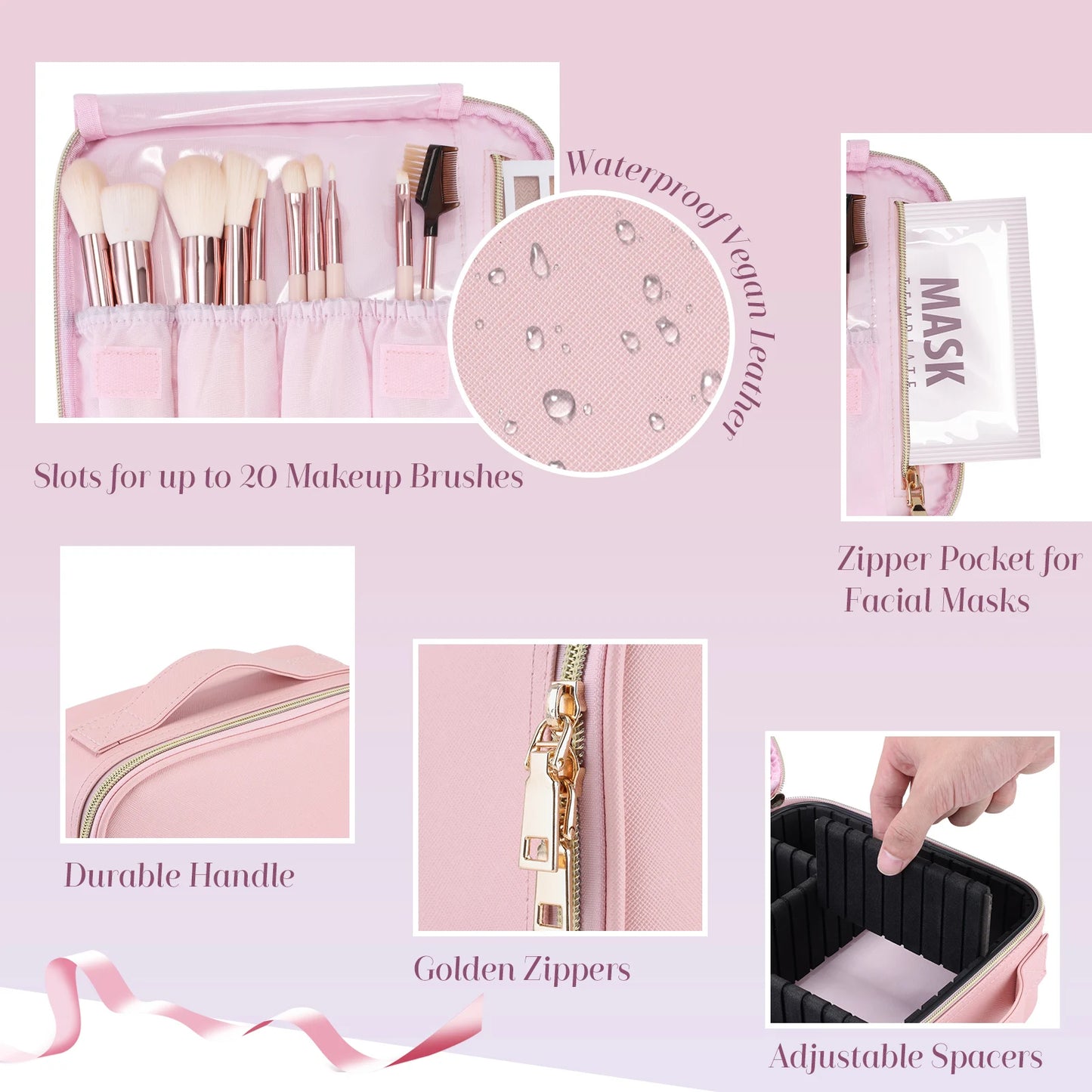 Ljustra Makeup Bag Professional Cosmetic Brush Case Portable Organizer