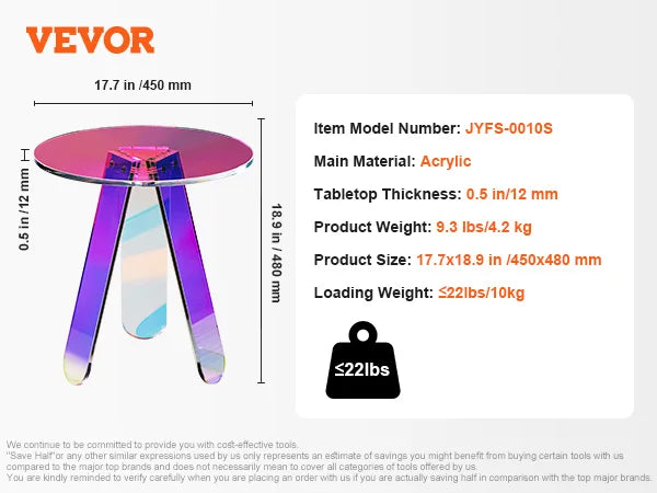 Ljustra Acrylic End Table C-Shaped Minimalist Clear Side Table for Living Room