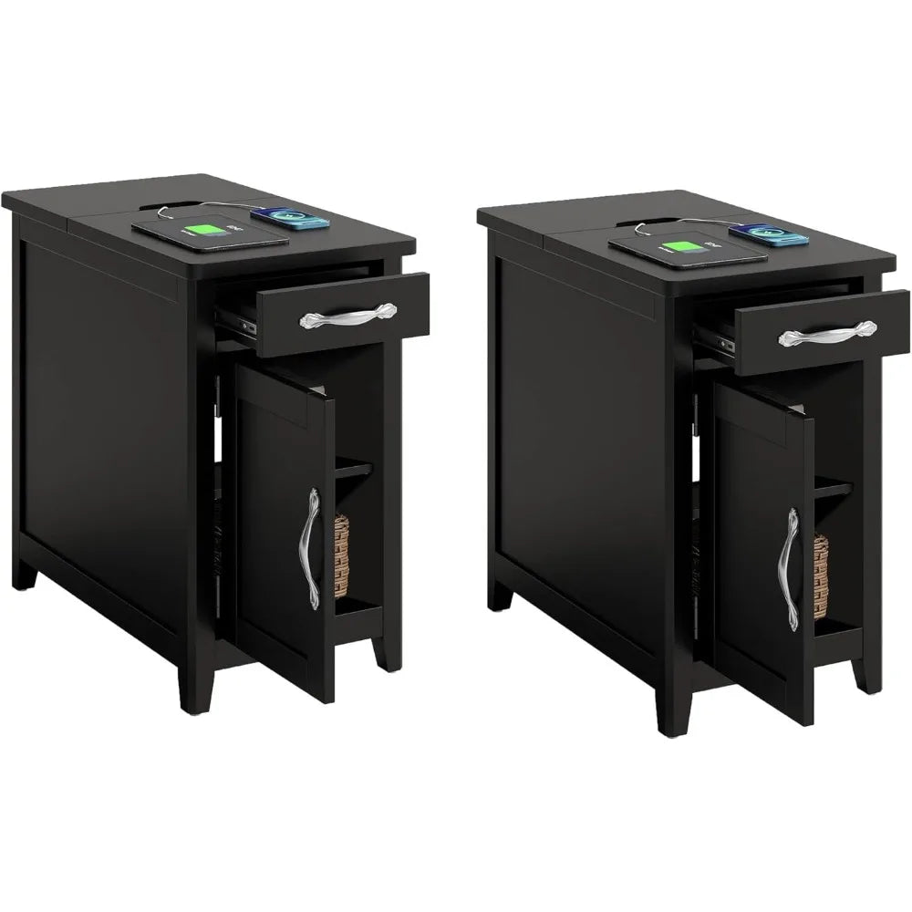 End Table Set of 2 with Charging Station Modern Farmhouse Side Table