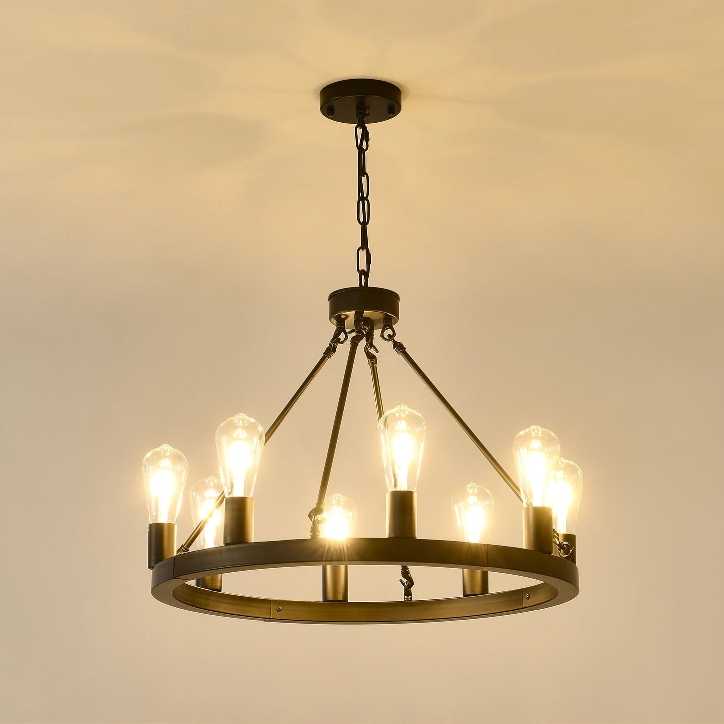 6-Light Wagon Wheel Chandelier Modern Farmhouse Fixture Living Room