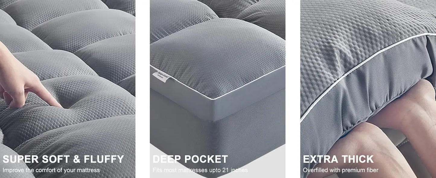 Ljustra Queen Mattress Pad Deep Pockets Extra Thick Topper Plush Comfort
