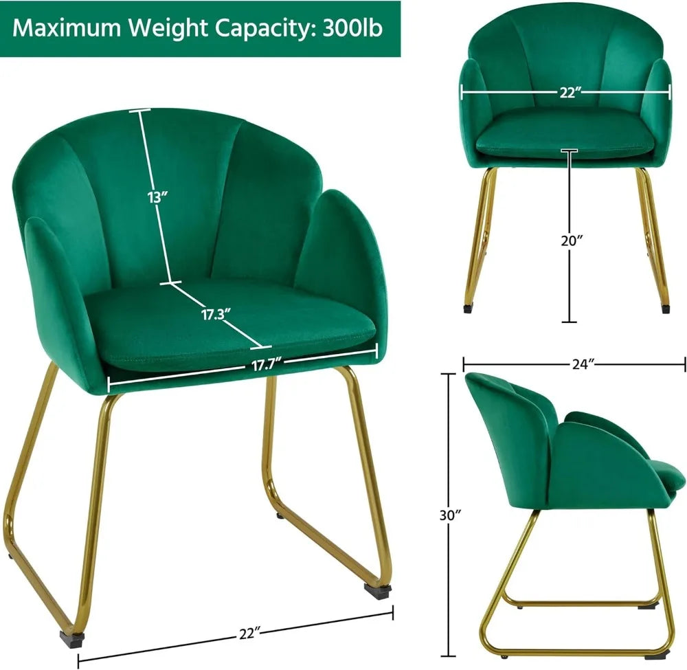 Modern Flower Velvet Vanity Chair with Golden Metal Legs for Home