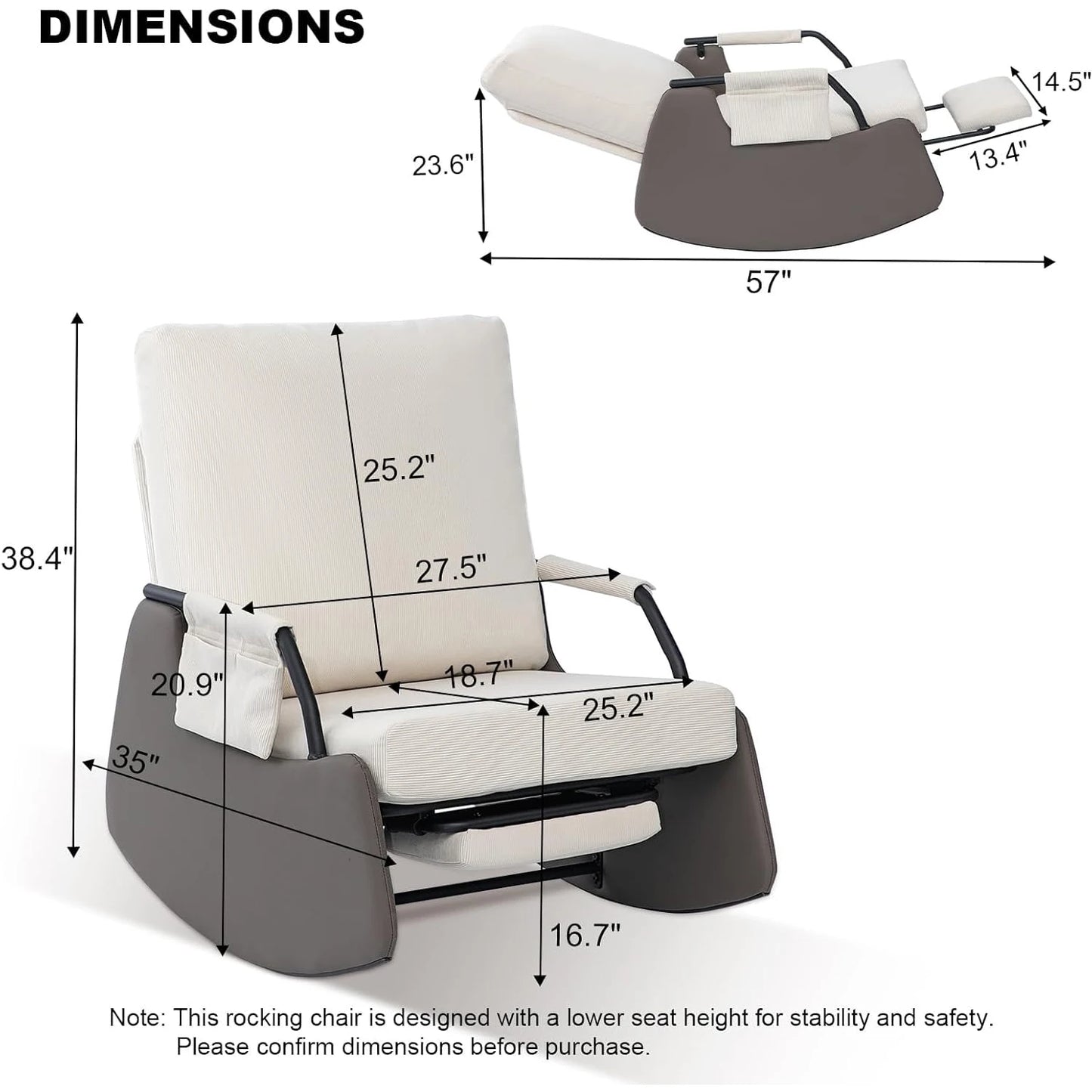 Ljustra Rocking Recliner Chair Modern Sofa Upholstered Glider 3 Levels