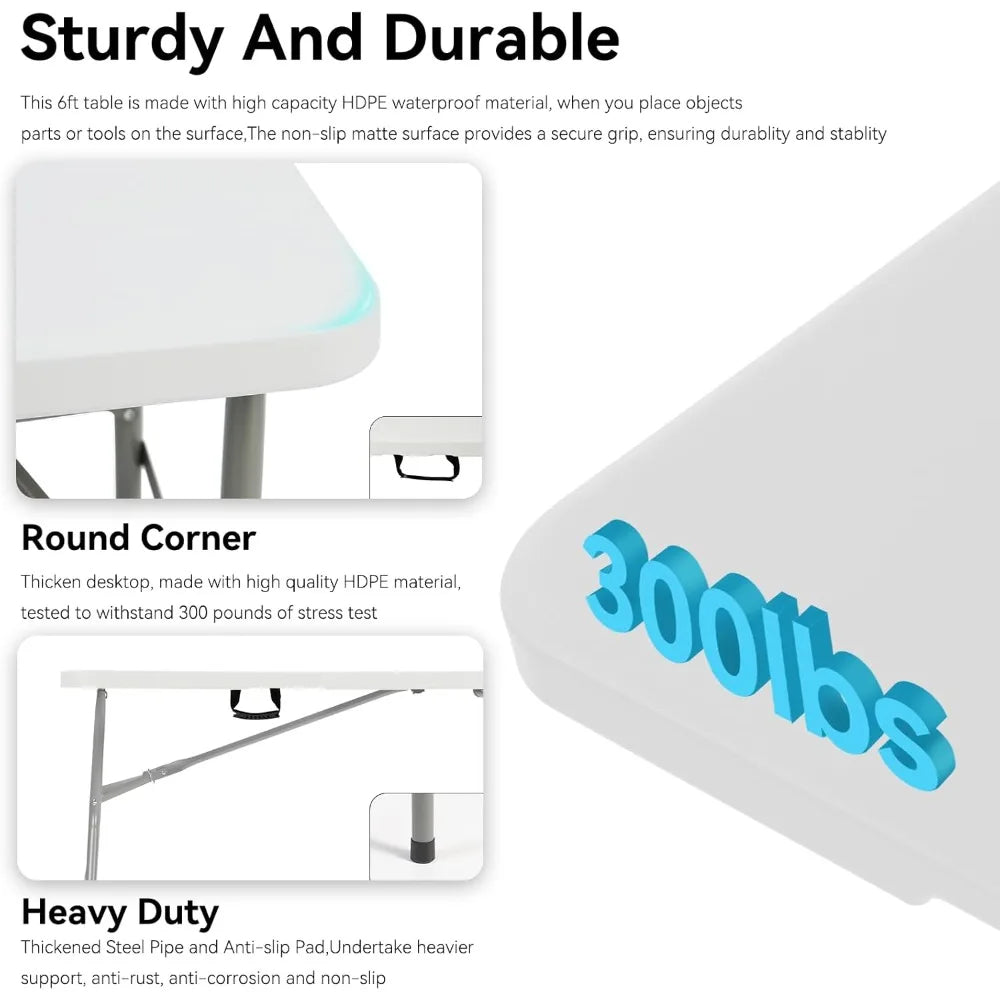 5 Pack 6 Foot Foldable Table Heavy Duty Portable Perfect for Events
