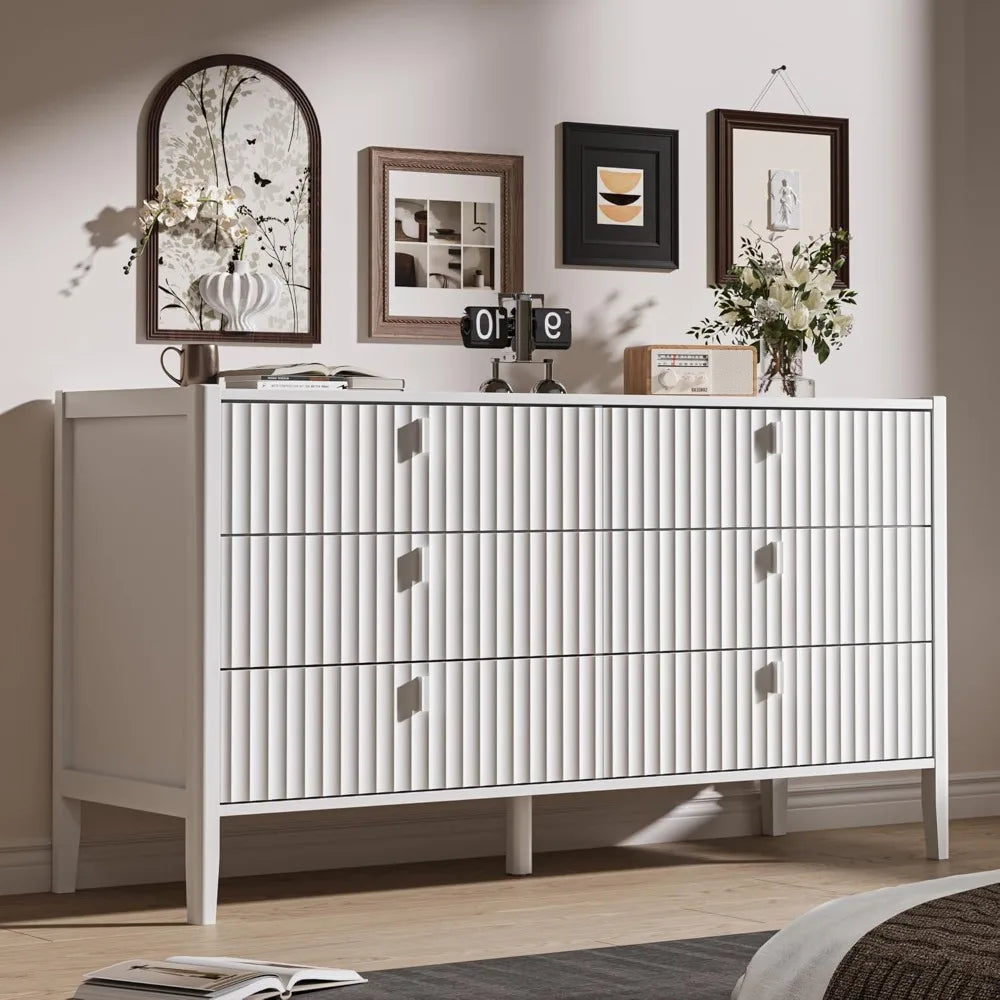 Modern 6 Drawer Dresser Fluted Design Wood Chest of Drawers Storage