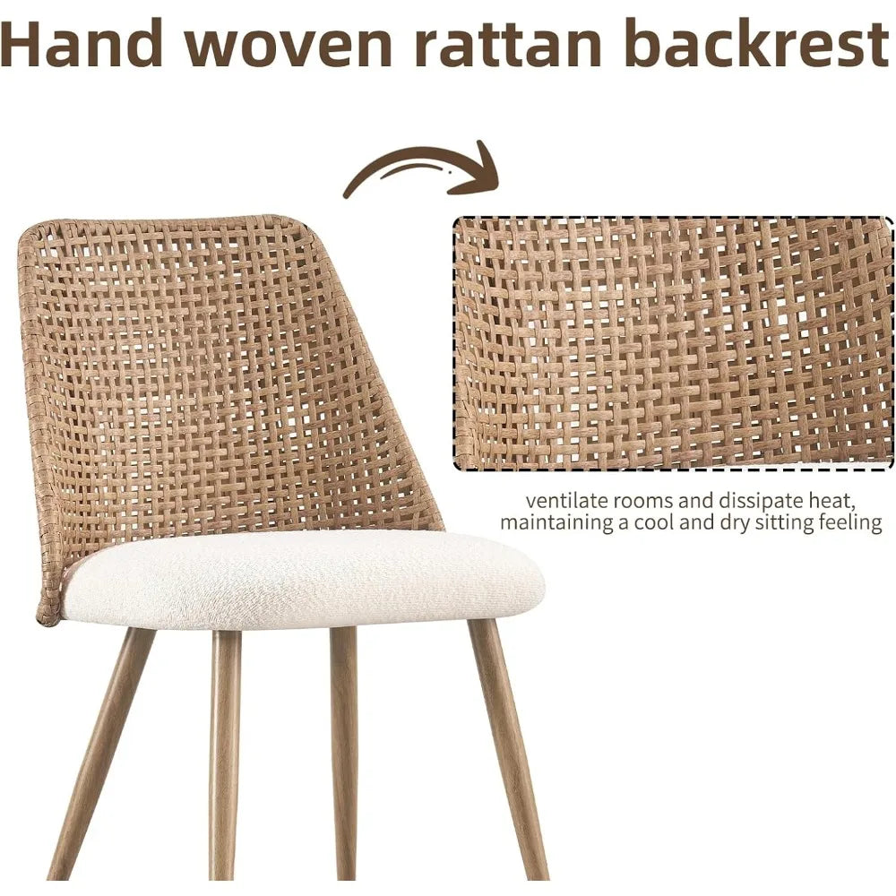 Rattan Dining Chairs Set of 4 Modern Boucle Kitchen Room Chairs
