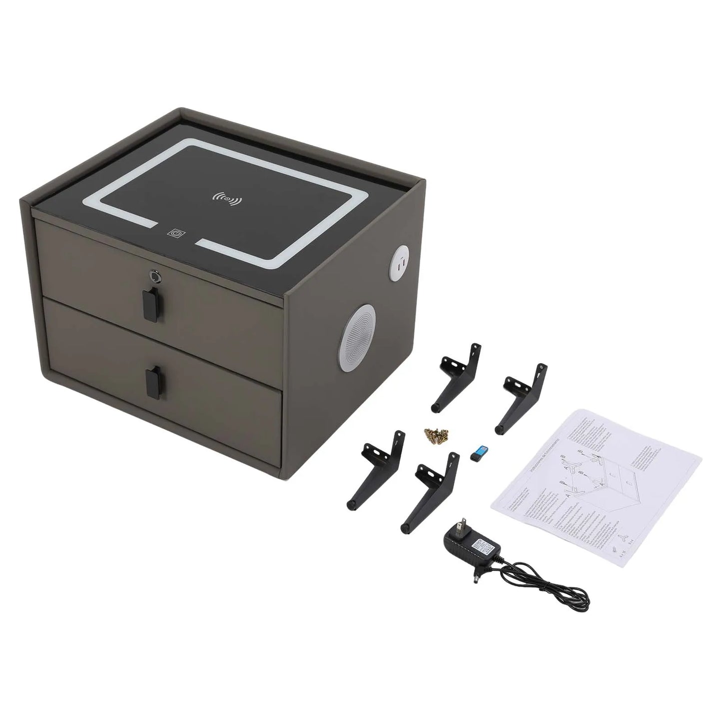 Smart Bedside Table with Bluetooth Speaker USB Wireless Charging and Light