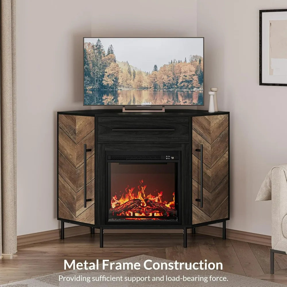 Corner TV Stand with Electric Fireplace for TVs up to 43 Inches