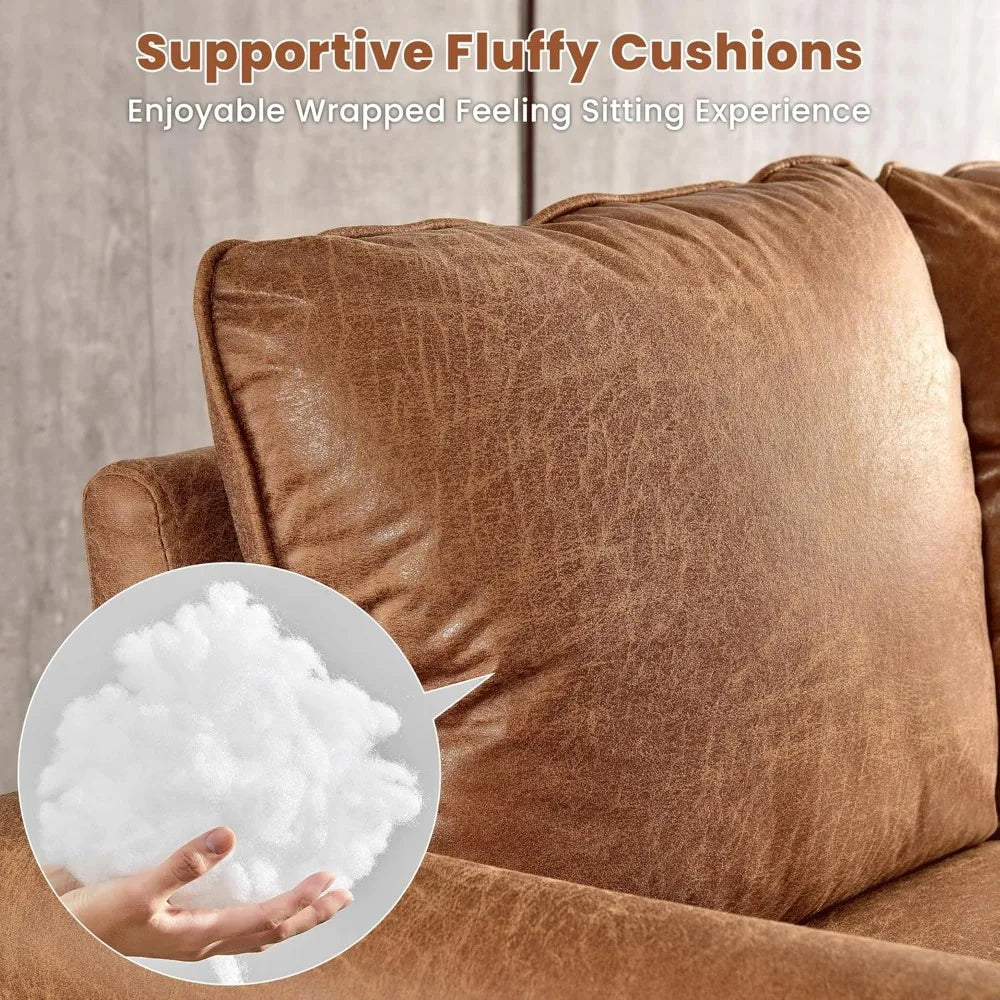 Luxury 3-Seater Suede Faux Leather Sofa Mid-Century Modern Couch