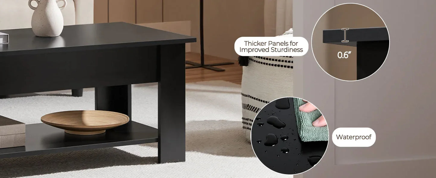 Wooden Lift Top Coffee Table with Hidden Storage for Living Room