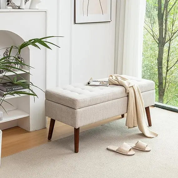 End of Bed Storage Bench Tufted Ottoman Entryway Footstool 43.3 Inch