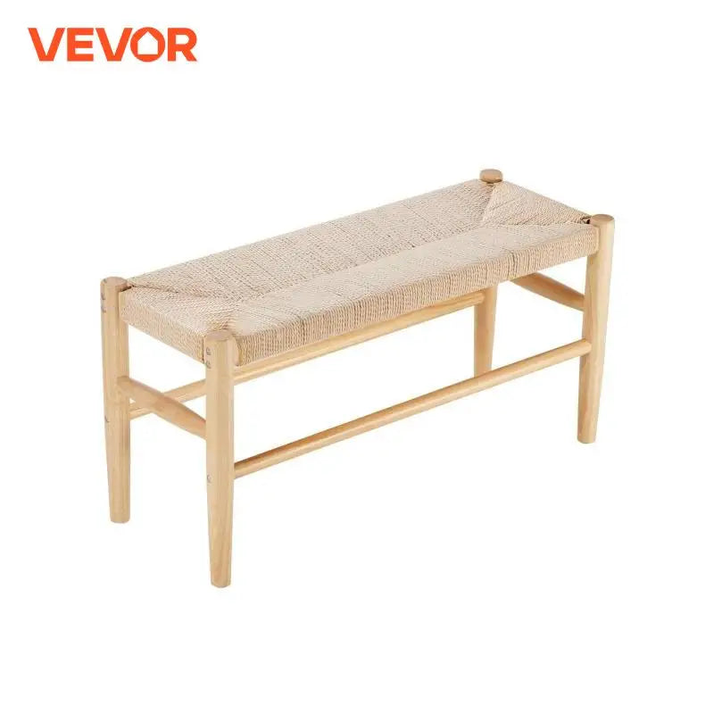 Ljustra Rattan Bench Entryway Seating Boho Oak Wood Legs Living Room