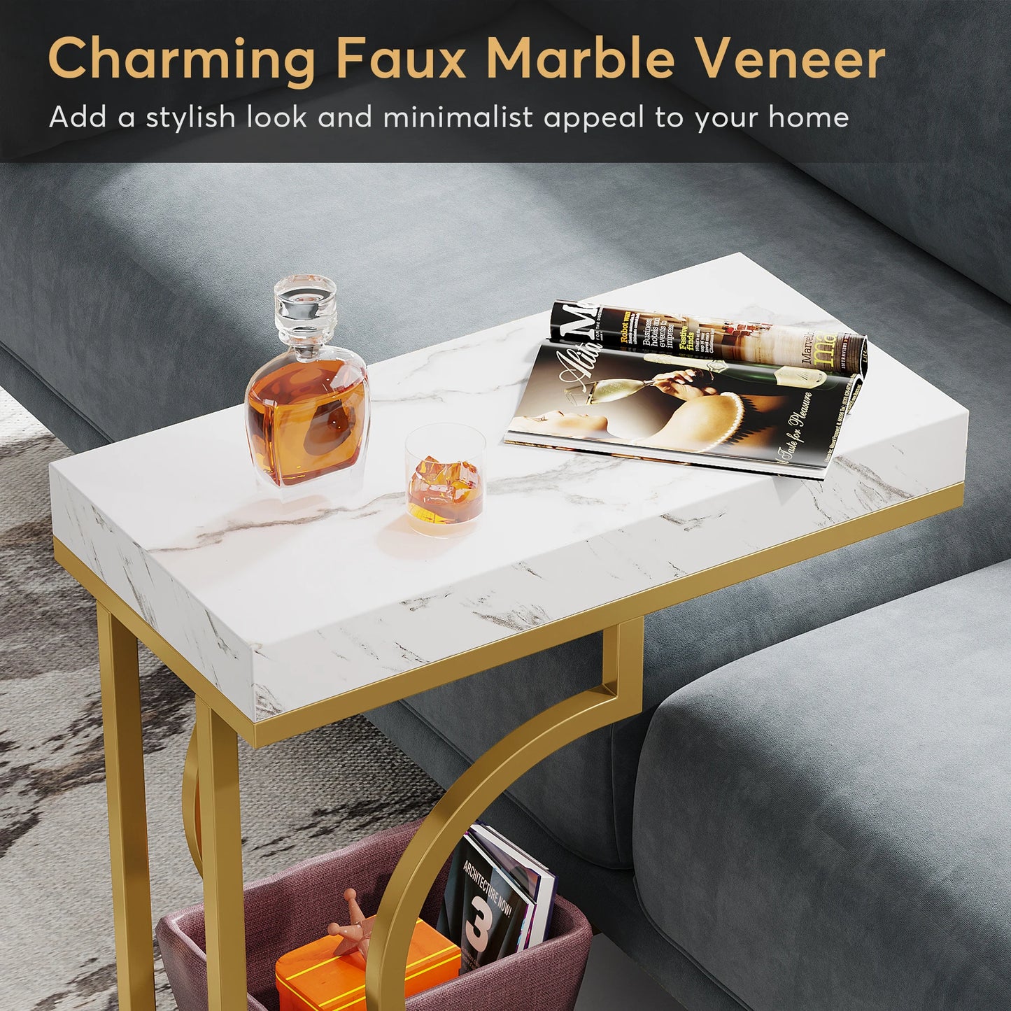 Ljustra C Shaped End Table Modern Side Table for Living Room Bedside