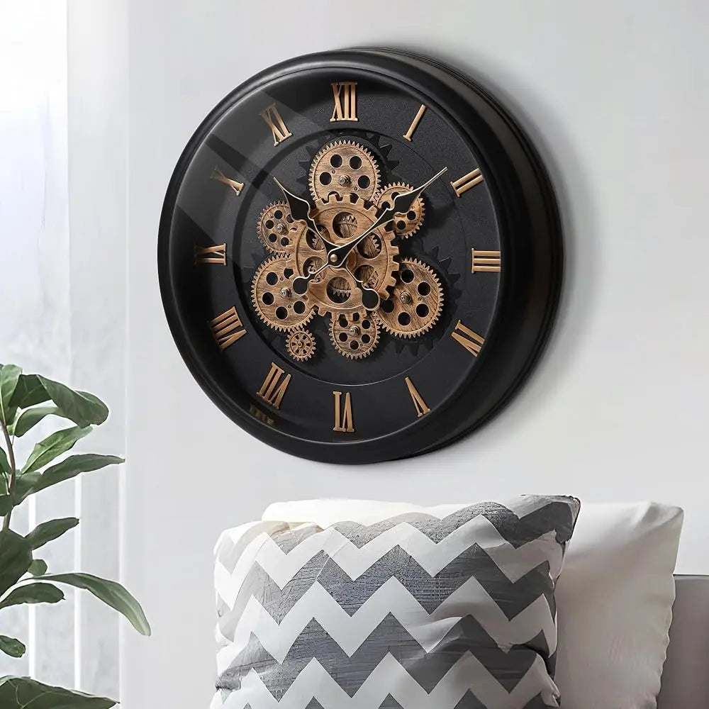 Large Vintage Mechanical Wall Clock 16 Inch Industrial Decor for Home