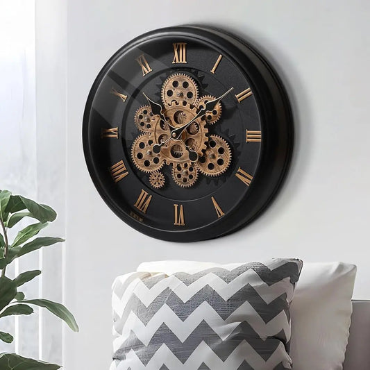 Large Vintage Mechanical Wall Clock 16 Inch Industrial Decor for Home