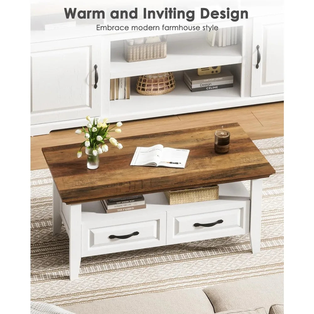 Coffee Table Storage Rustic Organizer 39.4" Modern Living Room Furniture