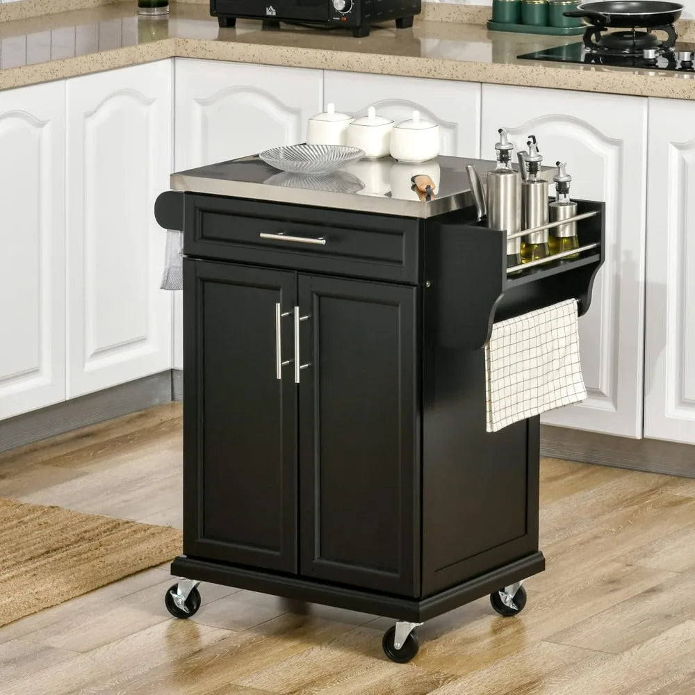 Kitchen Island on Wheels Rolling Cart with Stainless Steel Countertop
