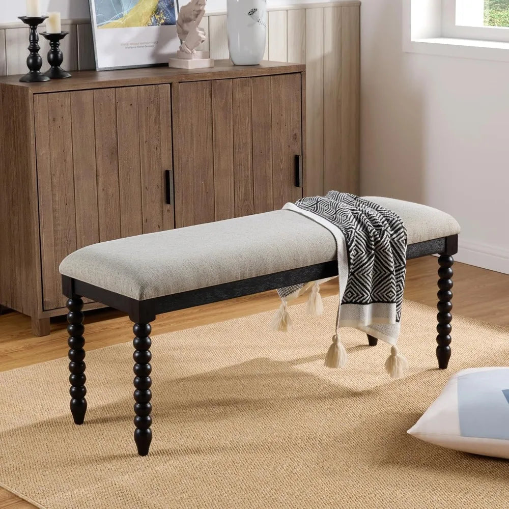 Upholstered Bench for Bedroom Entryway Vintage Wood Legs Ottoman