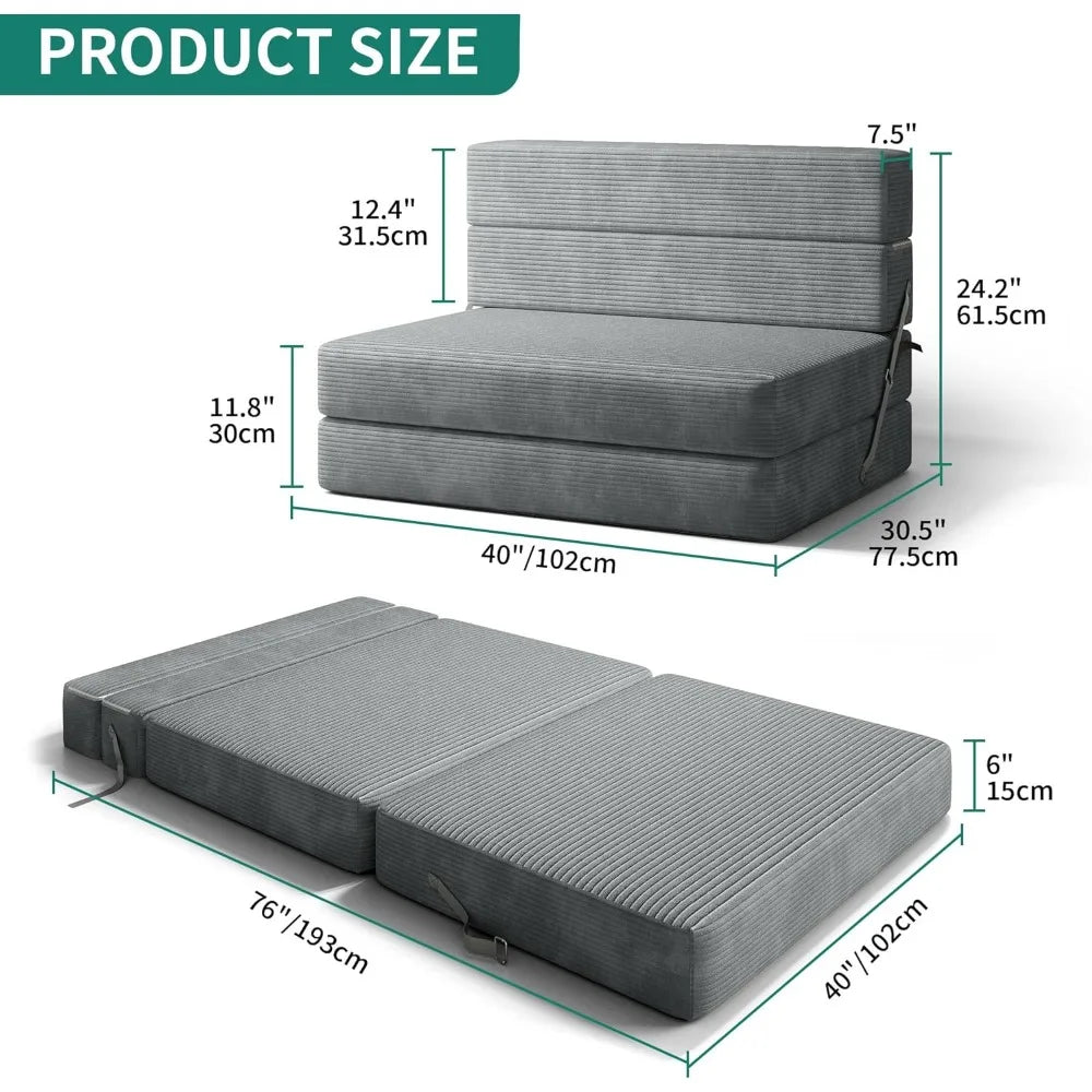 Ljustra Convertible Folding Sofa Bed Corduroy Memory Foam Couch