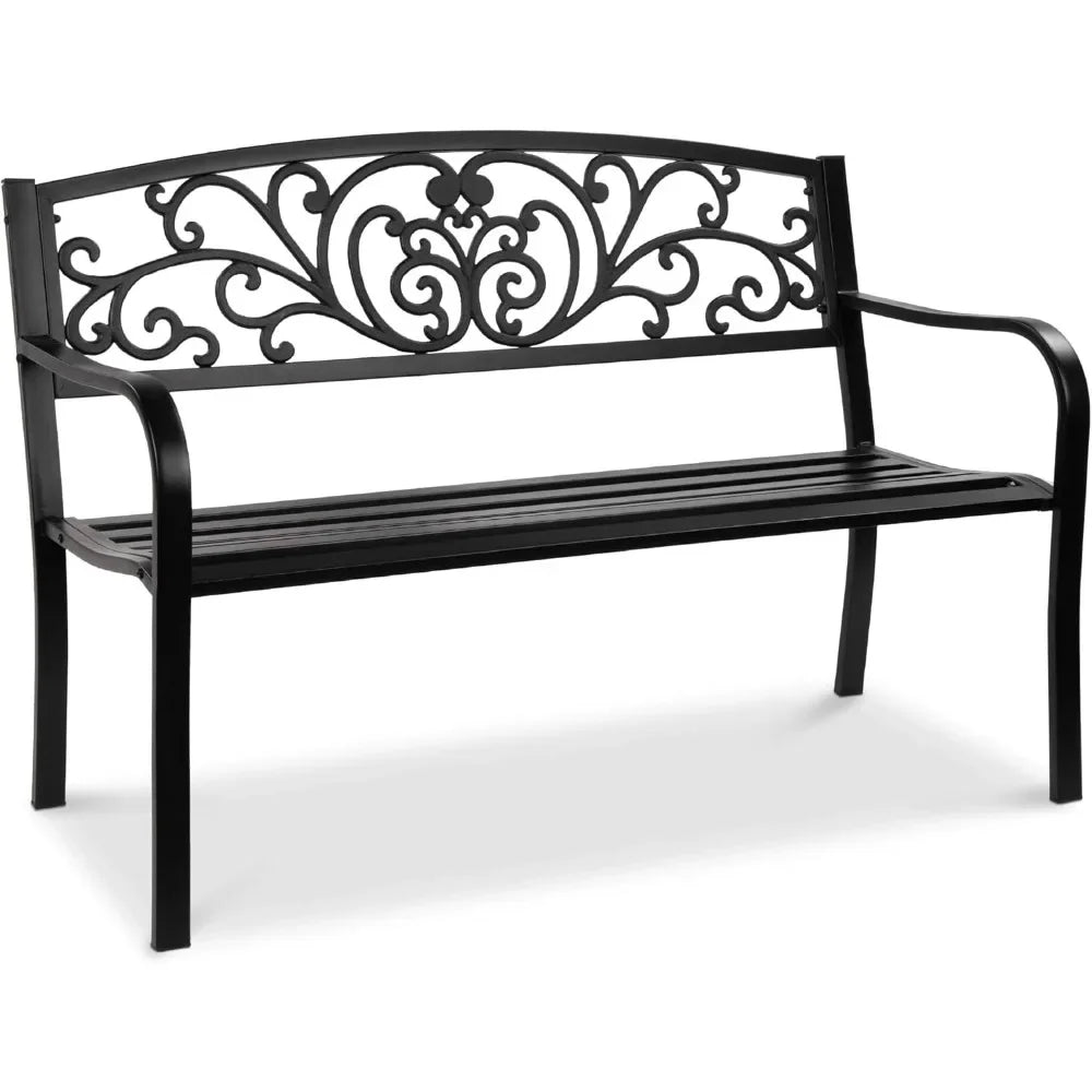 Ljustra Outdoor Steel Garden Bench with Floral Design Backrest