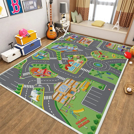 Child Playmat Highway City Traffic Non-Slip Area Rug for Kids