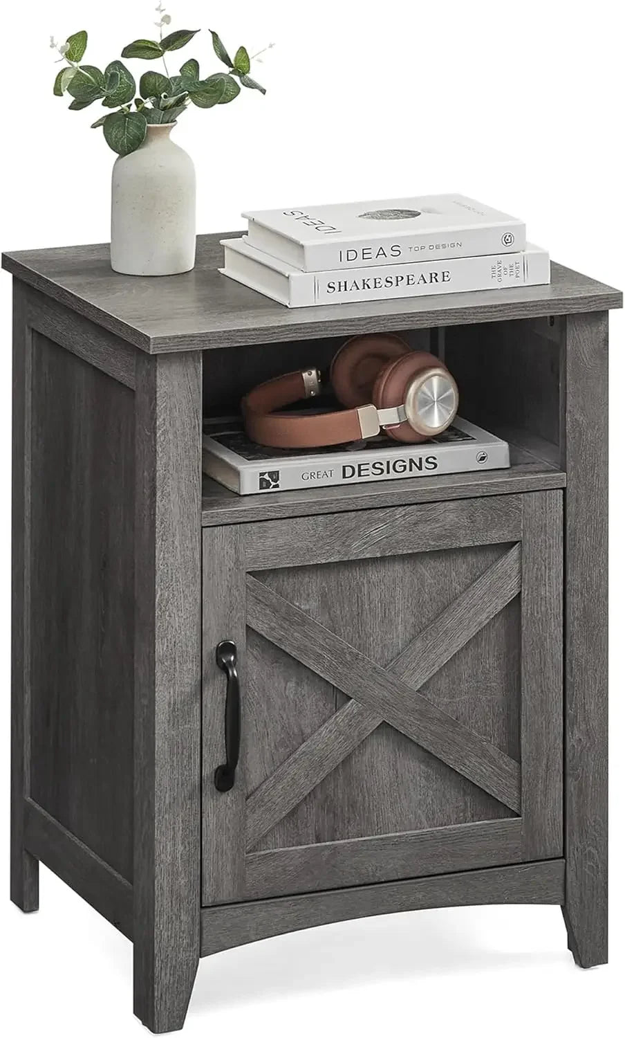 Farmhouse Nightstand Set of 2 with Barn Door Storage Bedside Table