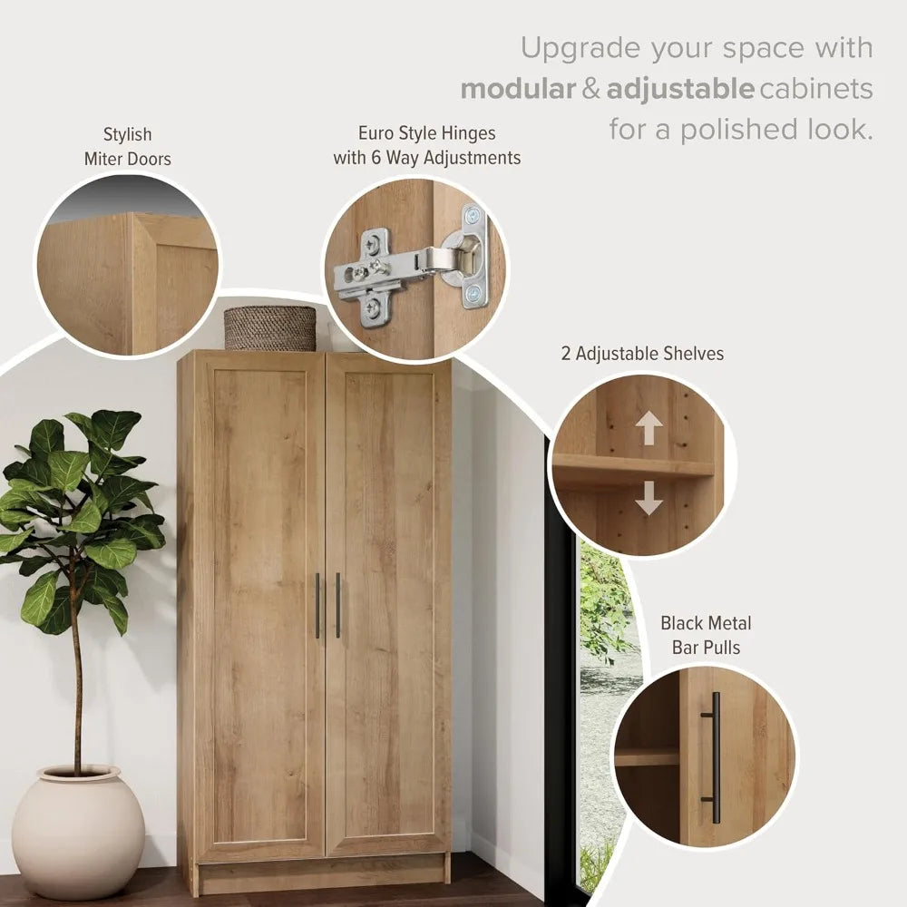 Natural Oak Tall Accent Kitchen Pantry Storage Cabinet Buffet