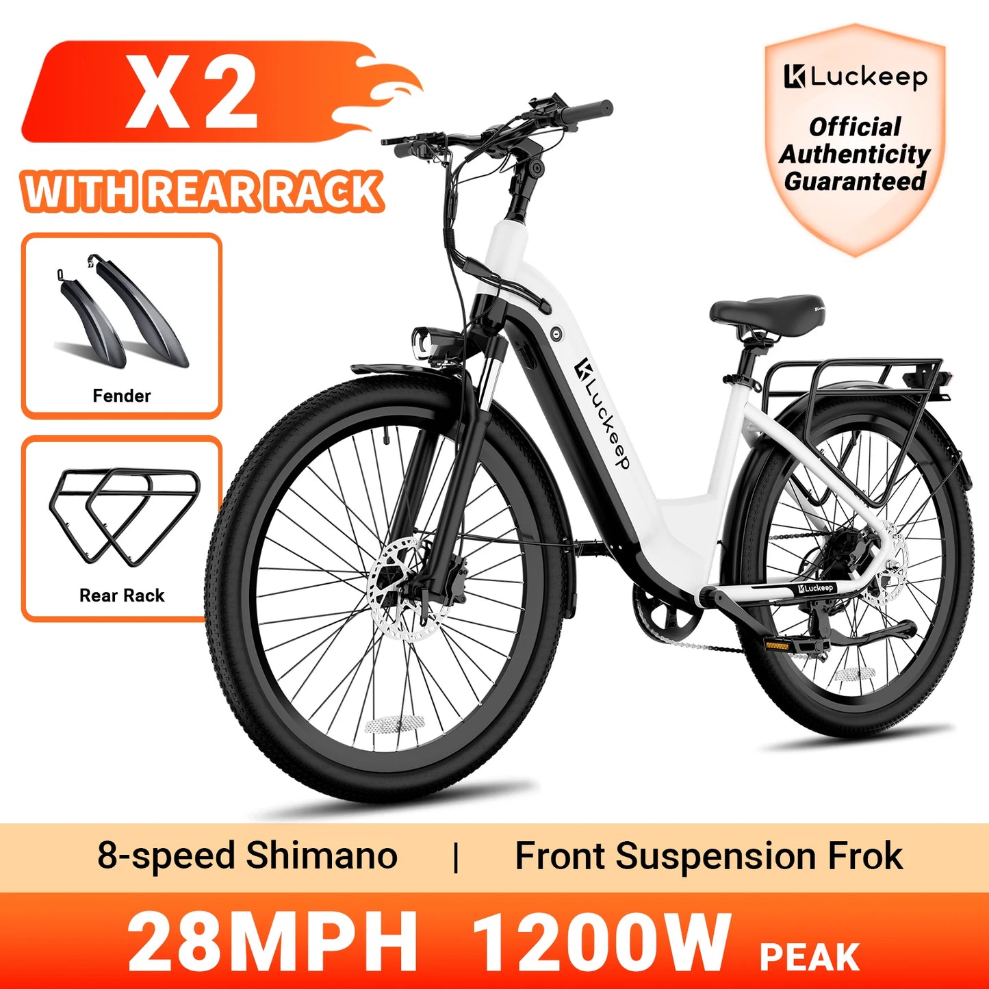 Luckeep X2 Electric Bike 1200W 28MPH 80Miles Step-Thru Ebike