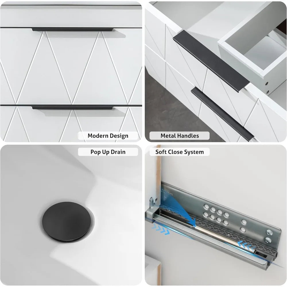30 Inch Bathroom Vanity Cabinet Sink Combo Wall Mounted Floating Storage