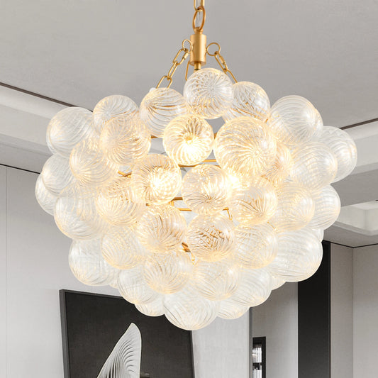 20 Inch Gold Pendant Light Chandelier Clear Glass Globe Adjustable Height
