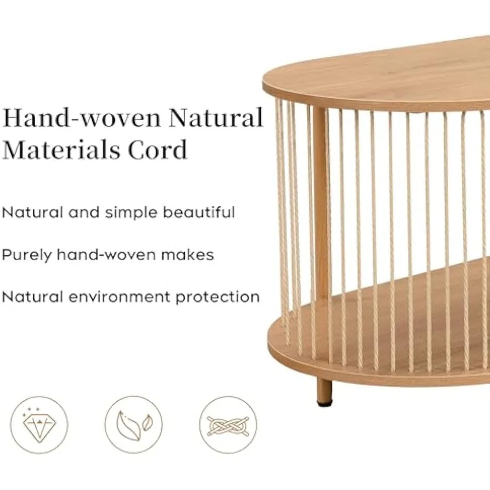 Oval Boho TV Console Hand-Woven Mid-Century Modern TV Stand Storage