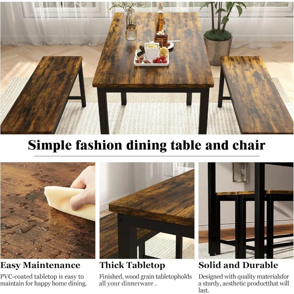 Dining Table Set for 4 with Benches Kitchen Breakfast Nook Furniture