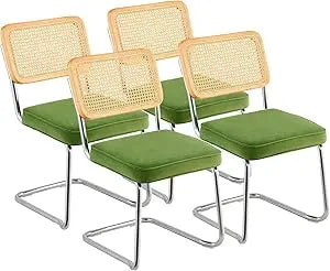 Rattan Dining Chairs Set of 4 Mid Century Modern Upholstered Velvet Accent
