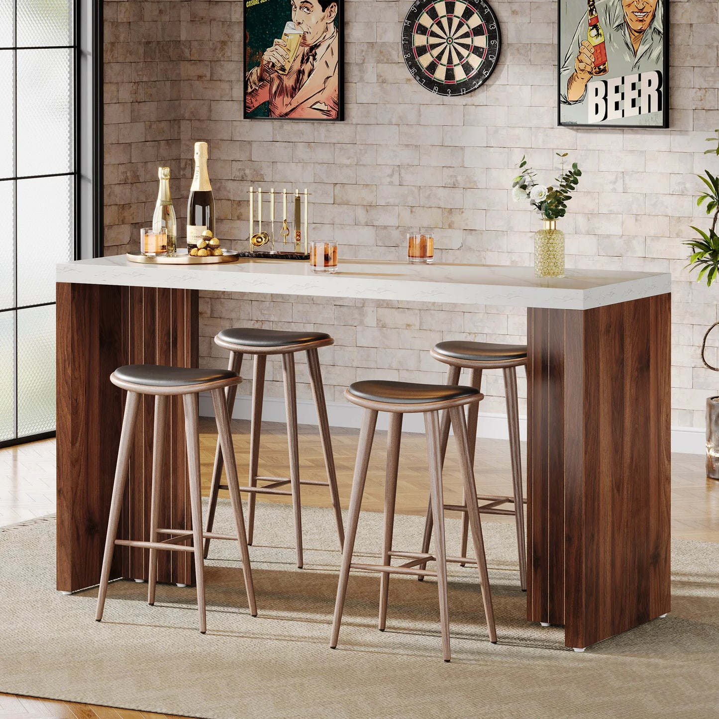 Tribesigns 55 Inch Bar Table Modern Mini Bar with Faux Marble Top