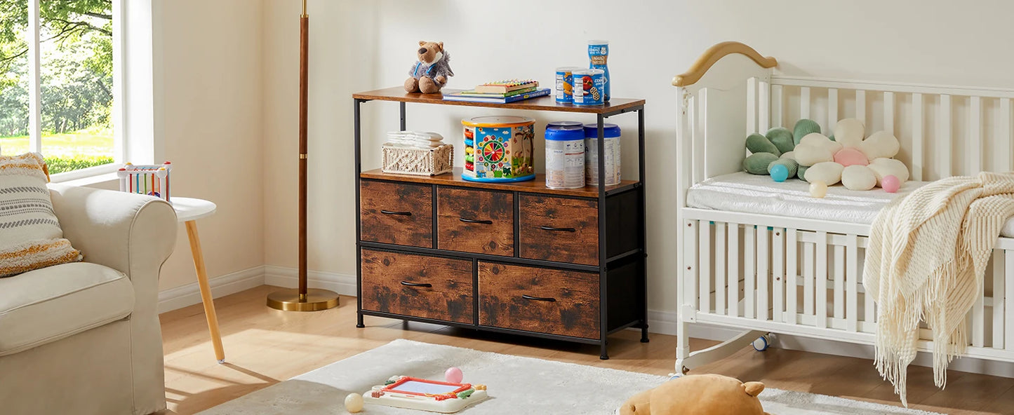 Ljustra Modern Fireplace TV Stand Dresser with 5 Fabric Drawers