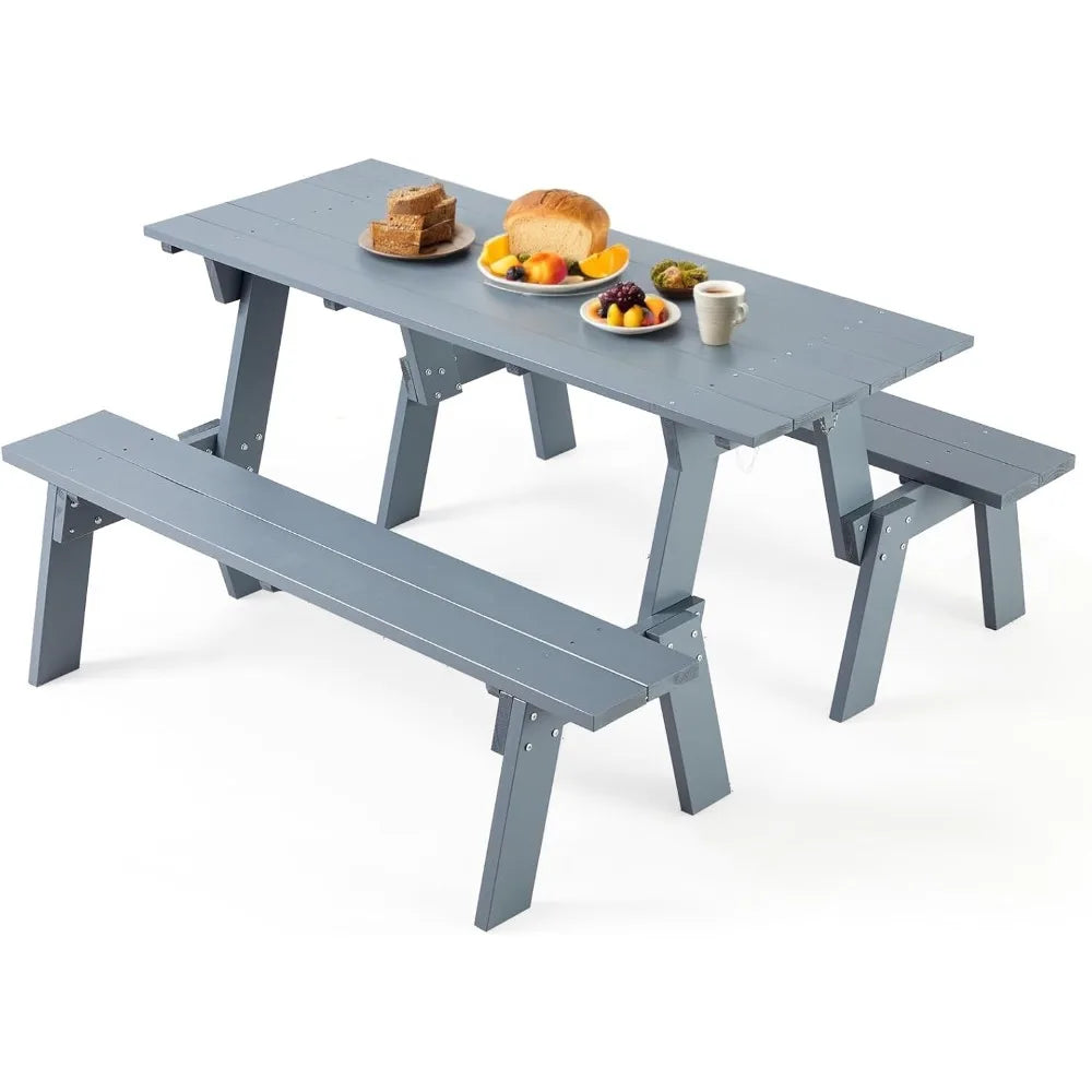 All-Weather Wood Picnic Table Bench Set Convertible Dining Outdoor