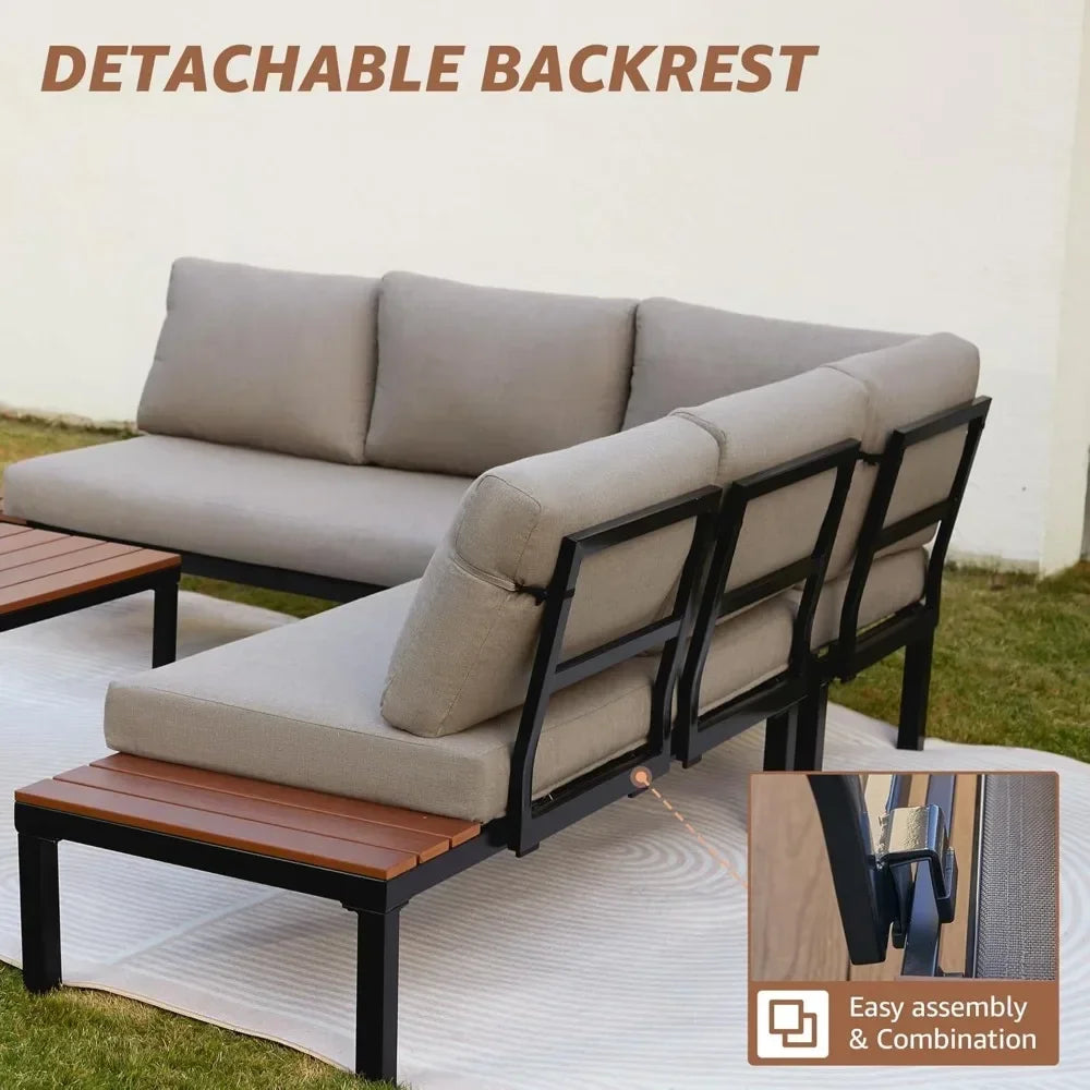 Ljustra Outdoor Sectional Sofa Metal Patio Furniture Set Detachable Backrest