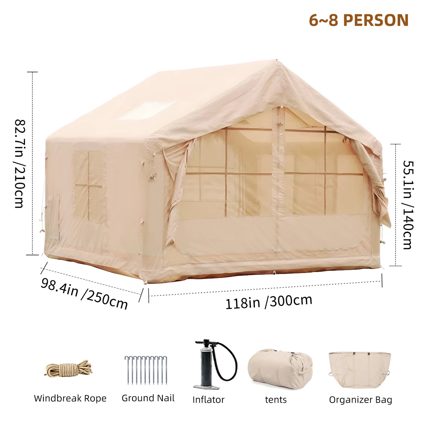 Inflatable Camping Tent 6-8 Person Quick Setup 80.73 Sq Ft 4 Season