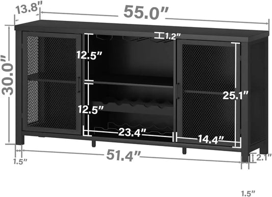 Black Wine Bar Cabinet Coffee Bar Buffet Storage Industrial Style