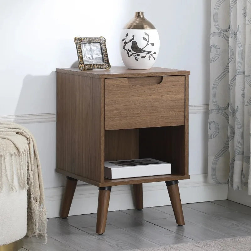 MidCentury Modern Nightstand Bedroom Storage Drawer Shelf Bedside Table